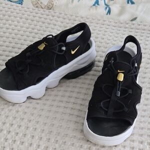 Nike Black and White Open-Toe Chunky Sandals with Gold Accents